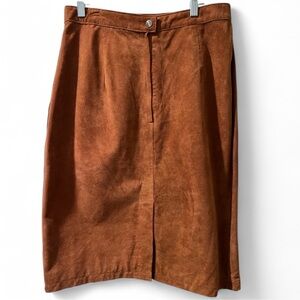 Elegant Vintage Retro 1980s Brown Suede Leather Skirt M.J. Carroll Size 13/14